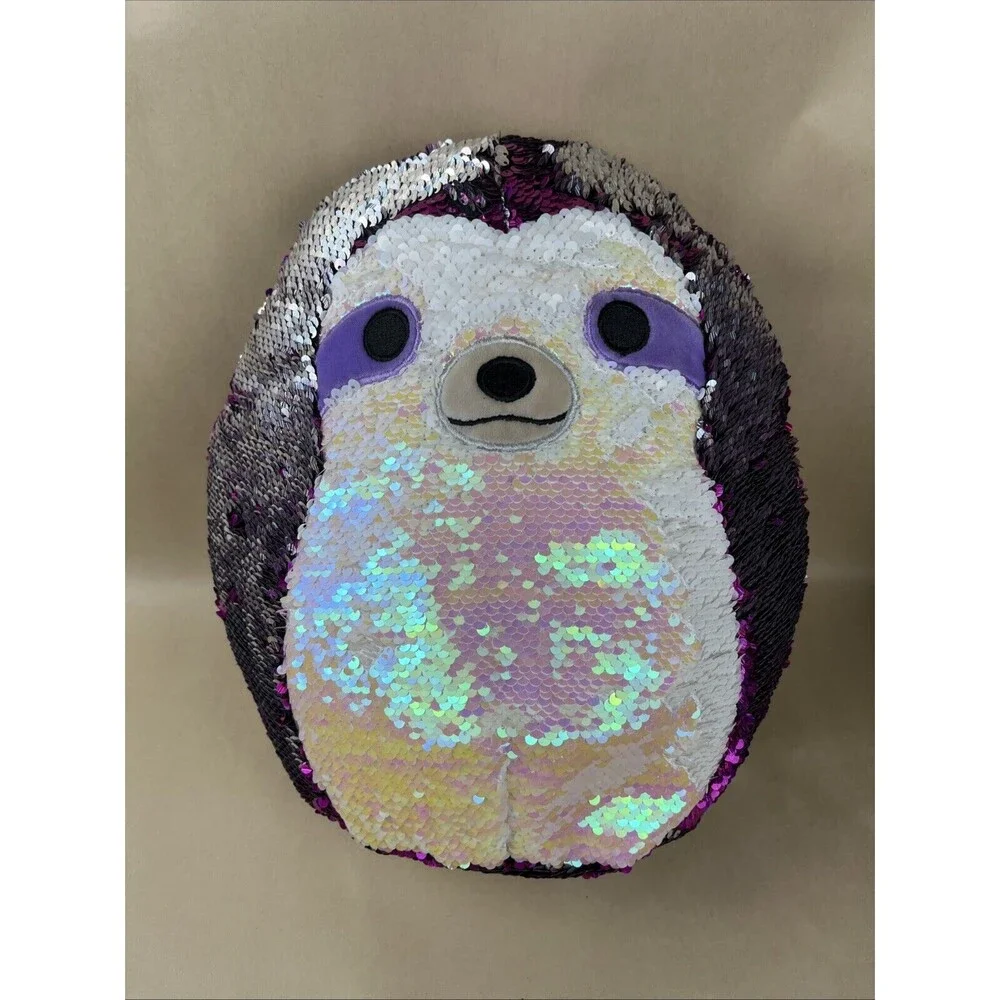 Kellytoy Squishmallows Sloth Plush Stuff Animal Reversible Sequin Pink Silver 14